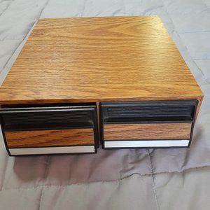 Vintage Faux Wood Cassette Tape Storage Holder 2 Drawer Cabinet Holds 28 Tapes
